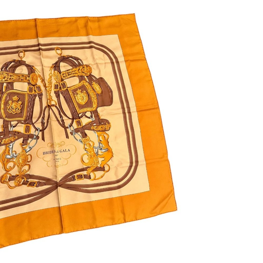 Authentic! Hermes Brides De Gala 90cm Orange Brown Silk Scarf - Picture 6 of 7